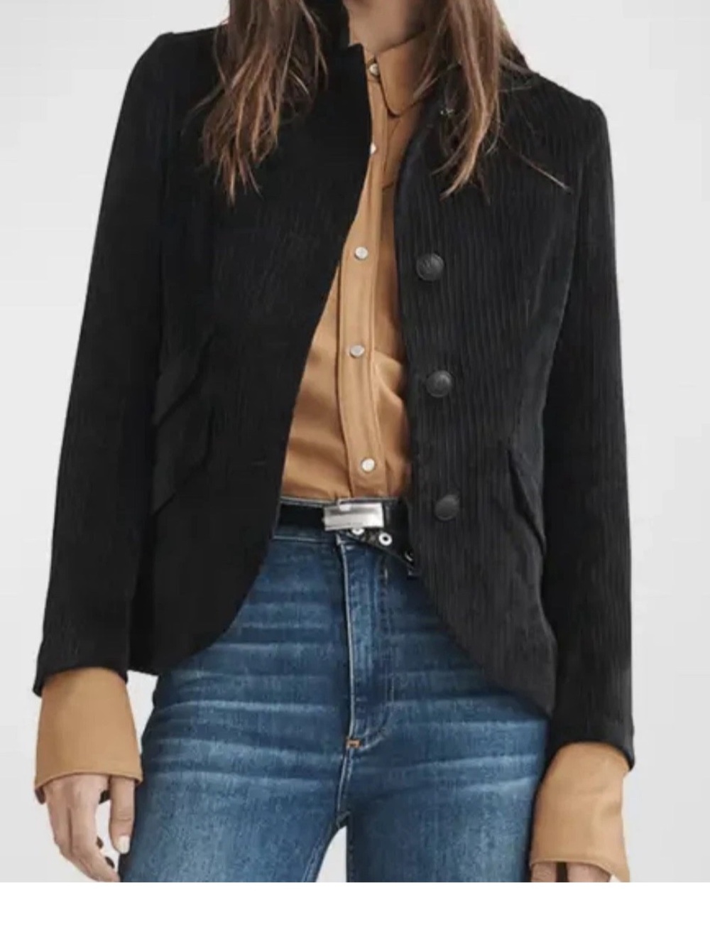 Rag & Bone Slade Corduroy Blazer Black Stand Collar Buttons EXC